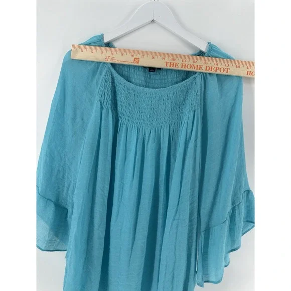 Zac & Rachel Turquoise Boho Baby Doll Beachy Peasant Bell Sleeve Flowy BB18 - Picture 3 of 8